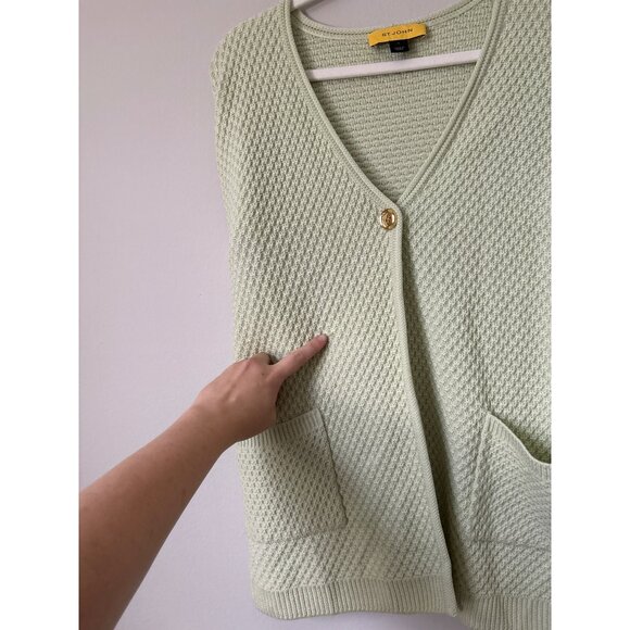 St. John Wool Knit Bell-Sleeve Open-Front Pockets Cardigan Sweater Pastel Green - Picture 14 of 14